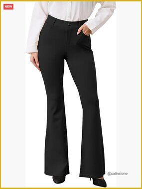 High Rise Flare Yoga Dress Pants Bootcut Pull On Work Pants 4 Pockets